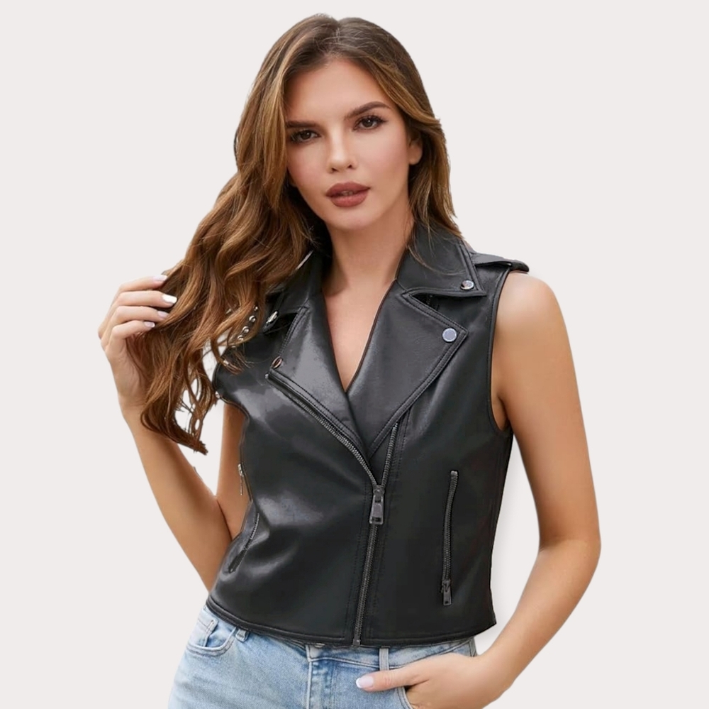BOD & CHRISTENSEN Vintage Sleek Leather Zip Up Vest
